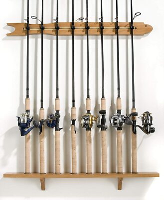 wooden wall mount fishing rod holder Rack, Solid Wood Pole Holder, Made to Order, Any Size (Unfinished Solid Red Oak Wood) mounted rack PLUSINNO H5W Horizontal Fishing Rod/Pole