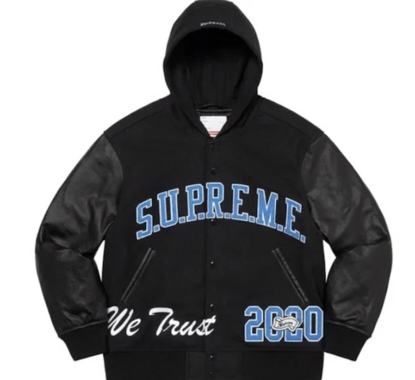 Veste universitaire à capuche Supreme King. Grande taille à la main.