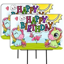 HAPPY BIRTHDAY 2 Pack Double-Sided Yard Signs 16" x 24" with Metal Stakes Made