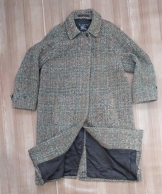 Vintage Burberry Irish Tweed Wool Coat Multicolor Size 14 Women's