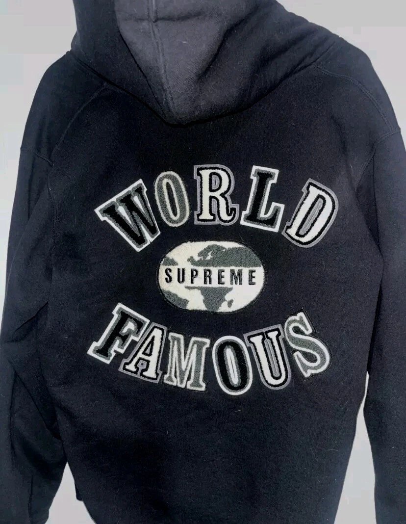 Sweat à capuche zippé SS20 Supreme World Famous taille M moyen noir