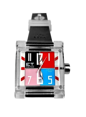 LOCMAN ELBA TEAM QUARTZ SQUARE CLEAR WATCH BLACK SILICONE BAND DATE ITALY NEW