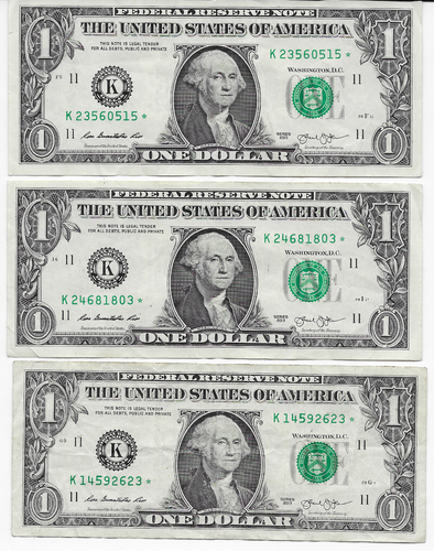 2013 $1 Federal Reserve STAR Notes (3) Dallas District Three (3) Star ...