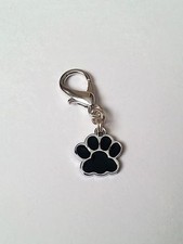 Silver Black Enamel Paw Print Pet Collar Charm