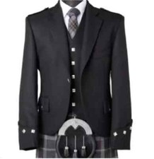 Scottish Argyle Kilt Black Jacket with Waistcoat/Weste - Men Wedding Jacket