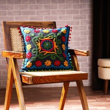 Vintage Suzani Cushion Cover 16x16 Cotton Embroidery Bohemian Pillow Sofa Decor