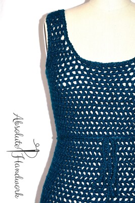 AbsoluteHandwork Handmade Crochet Spring Summer Mesh Dress Size S-M  Durag Teal