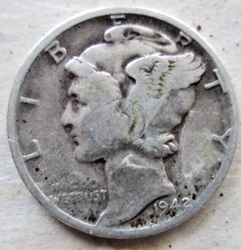 1942-D MERCURY DIME, 90% SILVER, VG/FINE CONDITION, CIRCULATED