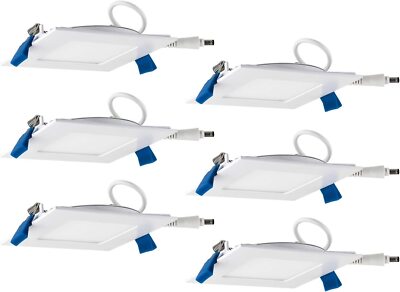 Sunlite LED 4'' Square Slim Downlight, 10W, Dimmable, 50K Super White, 6- Pack