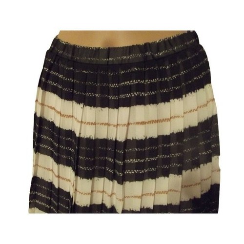 Harve Benard Medium Gray Off-White Copper Hi Lo Striped Pleated Skirt m boho - Picture 2 of 8