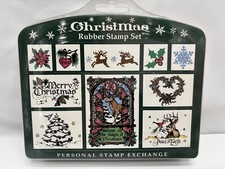 Vintage Personal Stamp Exchange PSX Christmas Rubber Stamp Set Of 10
