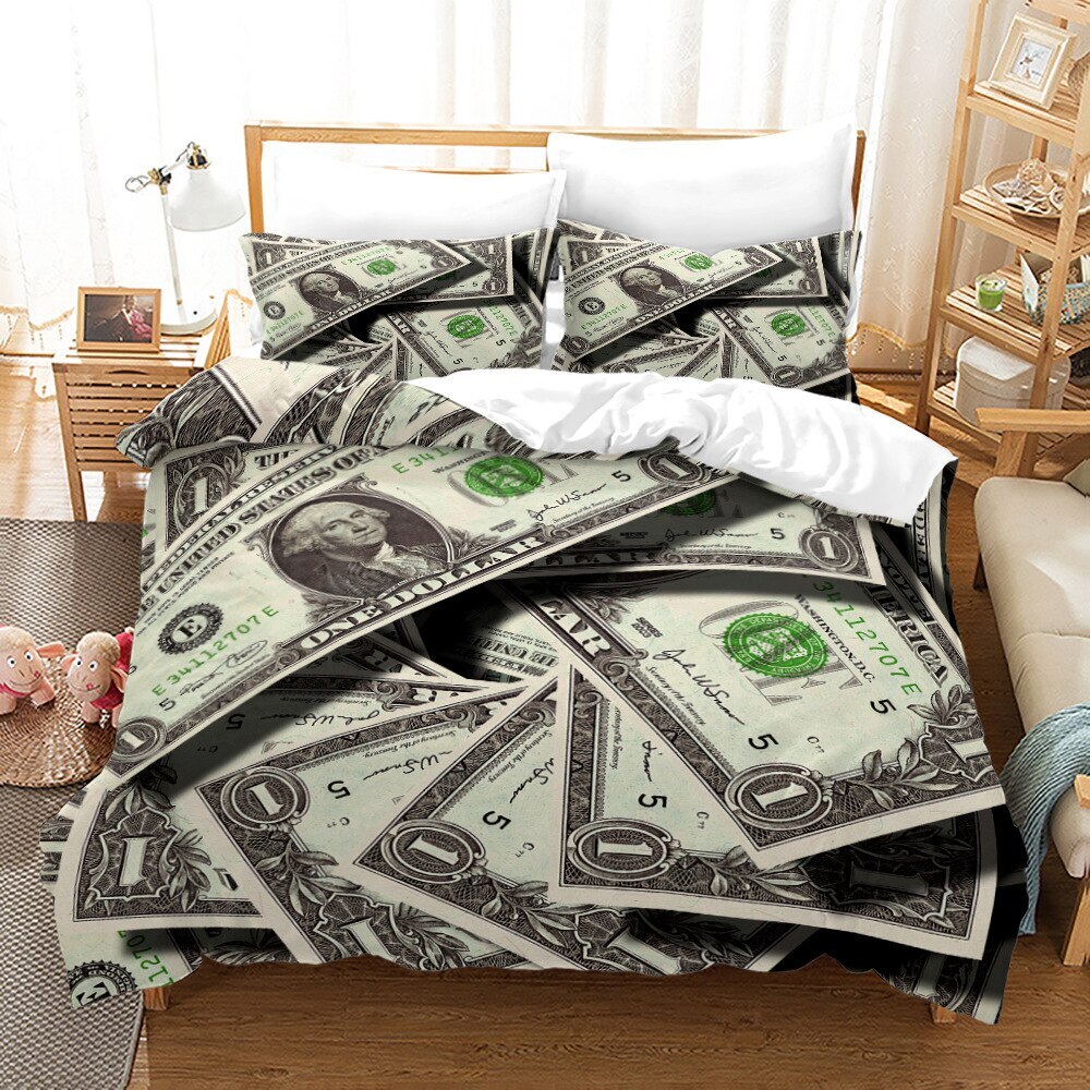 Money Print Duvet Cover Dollar Bills with The Portrait of Decorative