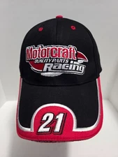 🧢 Wood Brothers Racing #21 Motorcraft NASCAR Hat Elliott Sadler Black Red Cap