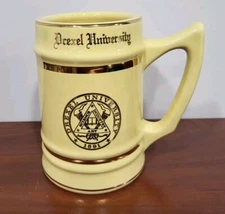 DREXEL UNIVERSITY  Gold Trim Yellow Ceramic Display Stein  W.C. Bunting