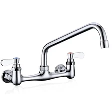 Commercial Sink Faucet Swivel Spout 8" Center Wall Mount Kitchen Faucet Chrome