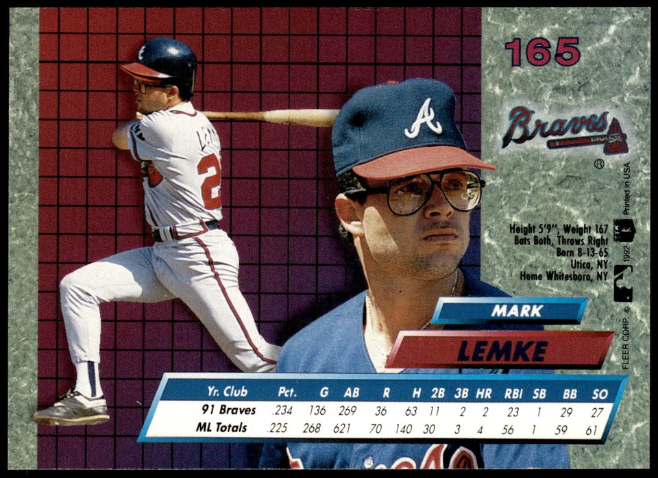 1992 Fleer Ultra #165 Mark Lemke - Image 2 of 2