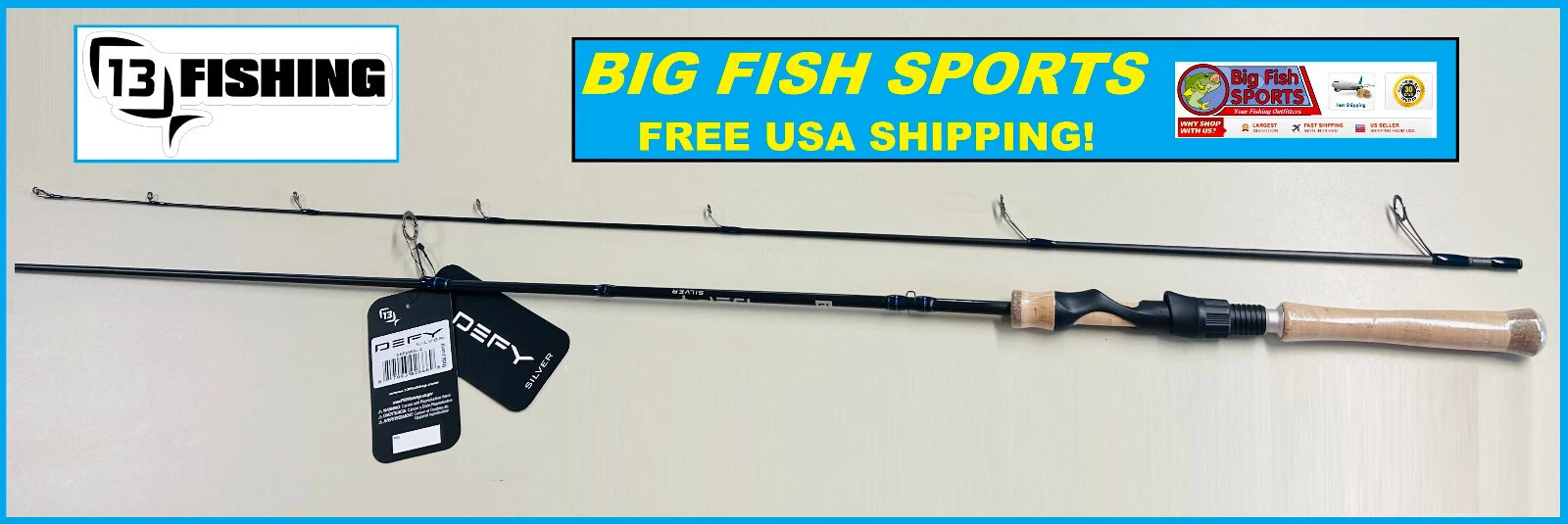 13 FISHING One 3 Defy Silver 6'6" Light Spinning 2-Piece Rod #DEFSS66L-2
Opens in a new window or ta