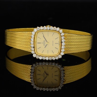 Omega De Ville lady 60s 18kt gold diamonds bezel ref 8298 automatic serviced
