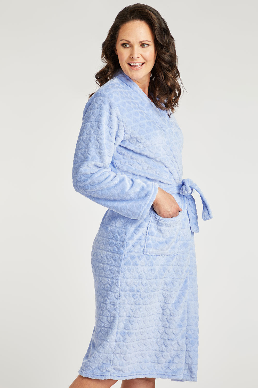 Ex Bonmarche Heart Jacquard Robe Super Soft Dressing Gown Blue Pink eBay