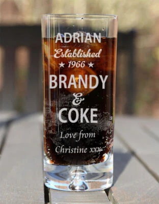 Personalised Engraved Boxed Brandy & Coke Glass Birthday Gift Est. Star