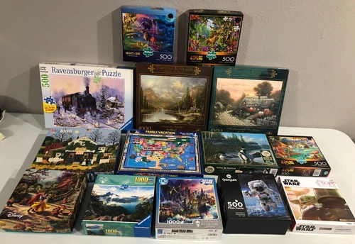 Lot of 1 4 Jigsaw Puzzles Buffalo, Wysocki, Kinkade, Cobble Hill 500, 750, 1000