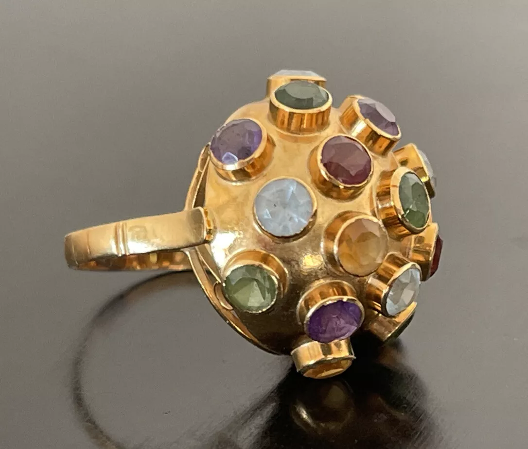 18k Yellow Gold 750 Sputnik Gemstones Dome Ring H. Stern Size 4.5 MCM Iconic