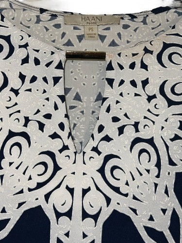 Hanni Navy Blue & White Print Dress Size Women P/S 3/4 Sleeve - Picture 3 of 5