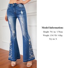 Women High Waist Flared Jeans Wide Leg Bell Bottoms Denim Pants Trousers