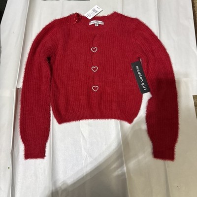 madden girl sweater Red with fake diamond hearts expensive Ferry, Core Colorful