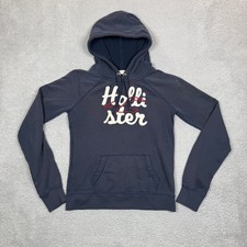 VTG Y2K Hollister Navy Blue Embroidered Logo Pullover Hoodie Womens Large