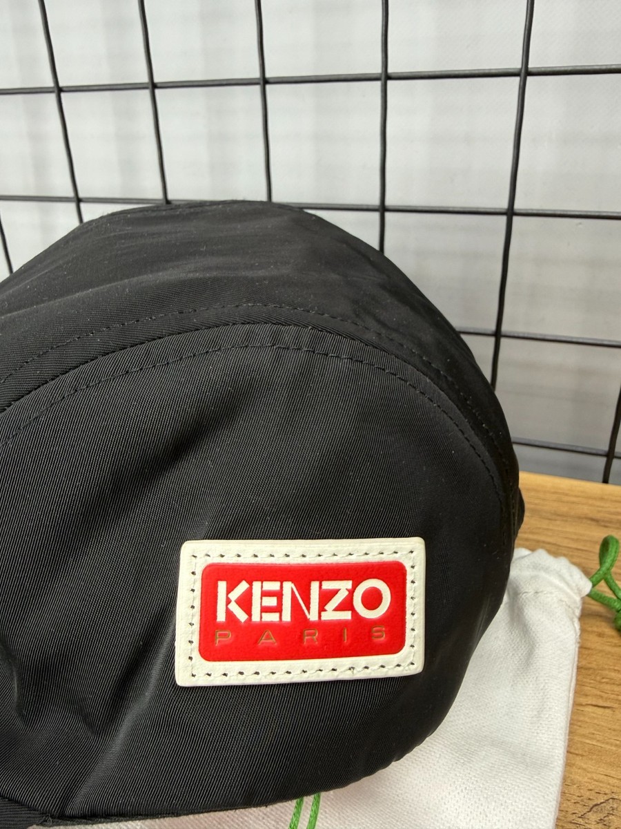 Kenzo Paris Cap Black 5 Panel Hat 56 cm Logo Patch Adjustable New