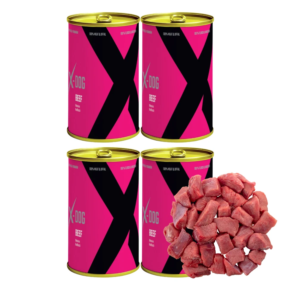Hundefutter Nassfutter Hund 4x 1200g Getreidefrei mit Rind in Dosen X-DOG - Bild 2 von 4