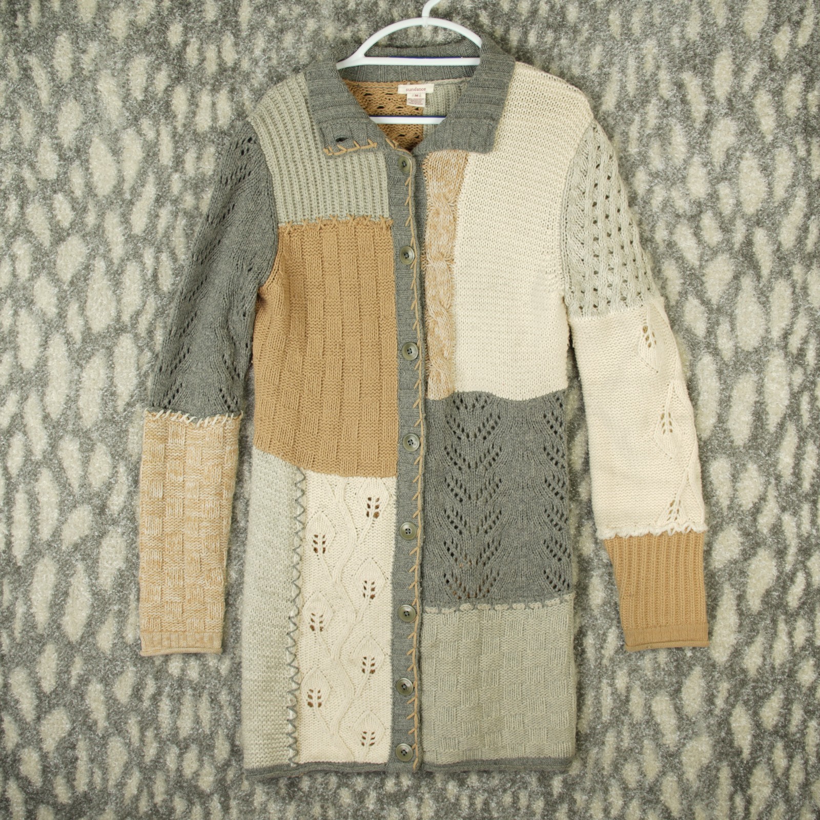 Sundance Wool Patchwork Duster CardiganSweater Wo… - image 2