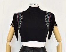 Vtg Ice Capades Showgirl Burlesque Circus Rhinestone Fringe Costume Crop Top