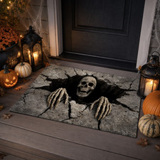 Halloween Skeleton Hole Doormat, 3D Ground Illusion Rug, Spooky Porch Decor