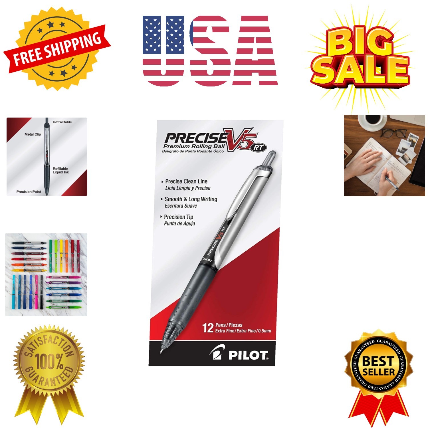 Precise V5 RT Refillable & Retractable Rolling Ball Pens, Extra Fine Point 0....