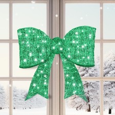 28in Pre Lit Christmas Bow Decoration Light up 3D LED Large Holiday Decor Green
