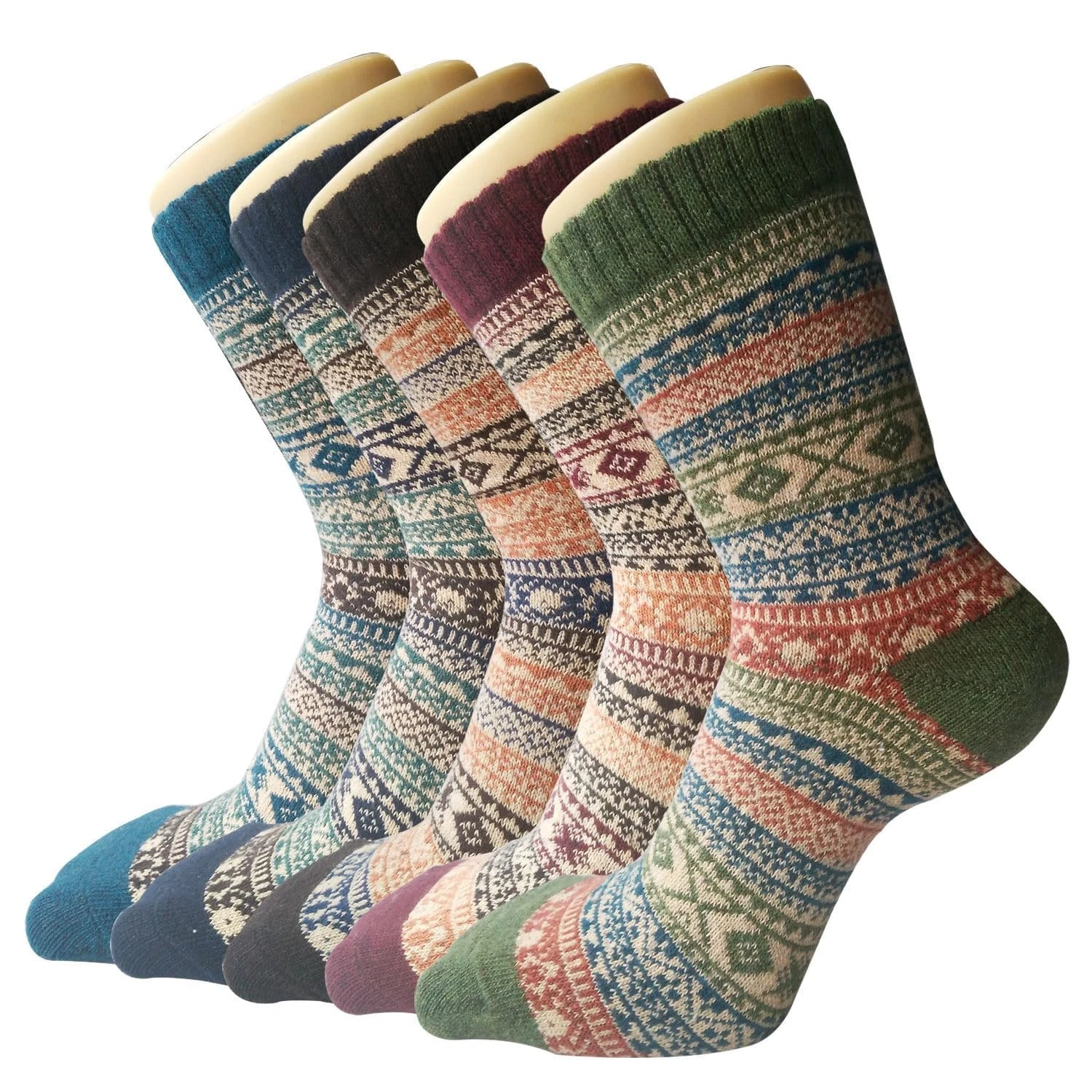 5 Pairs Womens Thermal Wool Socks 4-8, 1-Blue / black / red / green / brown