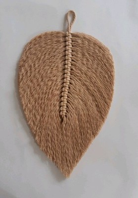 Makramee Wandbehang Feder Blatt Wohndeko Geschenk, beige, Baumwollkordel, 27×16 cm