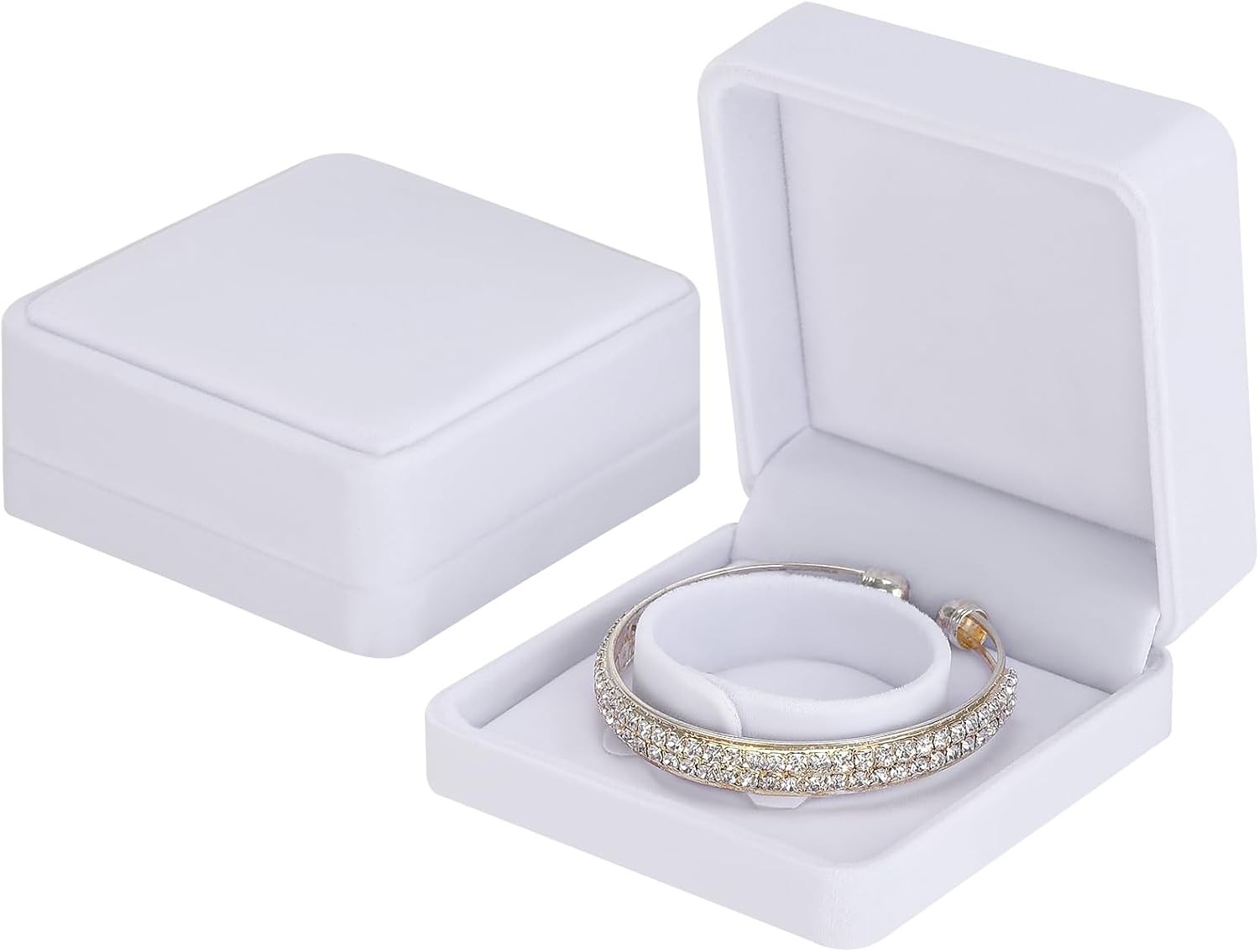 LETURE 2 Pieces Velvet Bracelet Boxes for Jewelry Gift, Classic White 