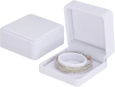 LETURE 2 Pieces Velvet Bracelet Boxes for Jewelry Gift, Classic White 