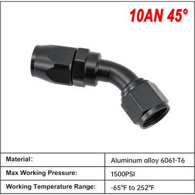 45° 10AN Hose End Fitting Swivel Fits CPE Braided Hose 45 Degree Black