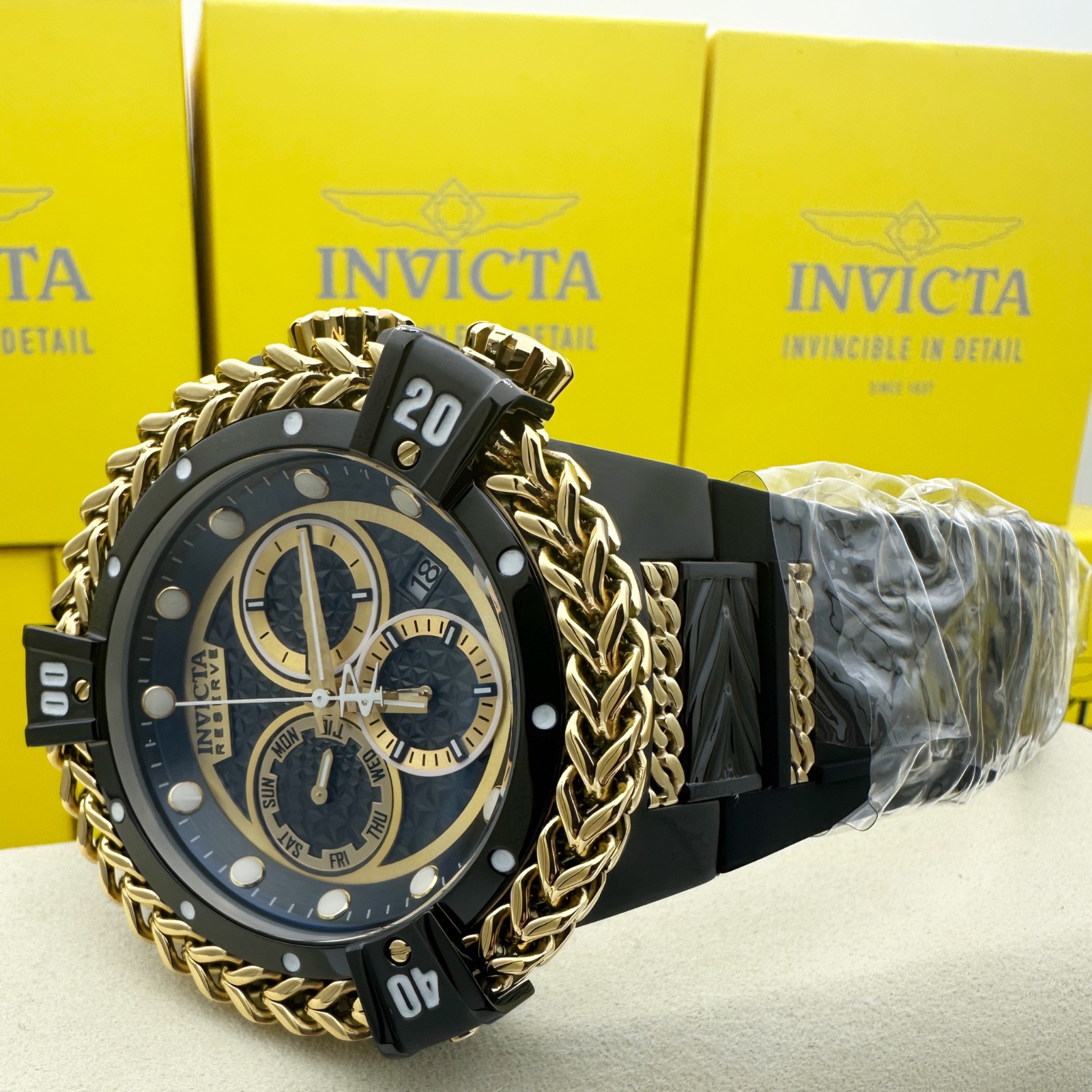 Invicta Bolt Hercules Reserve Men's 56mm Swiss Gold Tone Strap Chronograph Watch