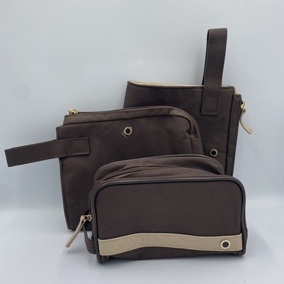 BVLGARI Travel Pouch Set of 3 Brown Beige Cosmetic Case Makeup