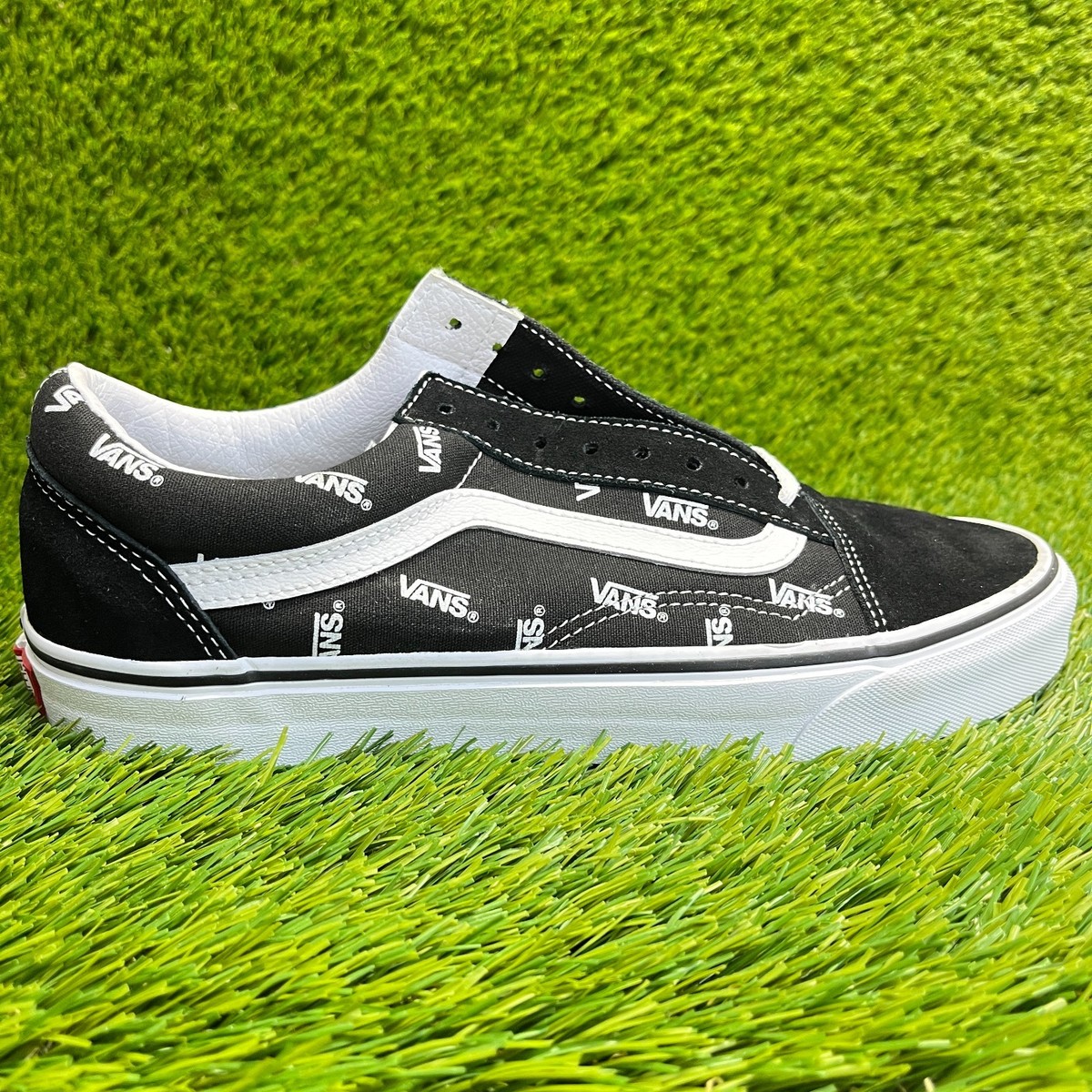 Vans Old Skool All Over Logo Mens Size Black White Athletic - Main Image