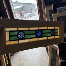 Sg5203 Antique Stained Glass Transom Window 9.75 X 27