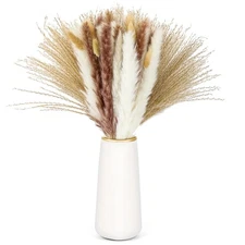 90PCS Pampas Grass Decor, Natural Dried Pampas Grass, 15Pcs White Pampas Gras...