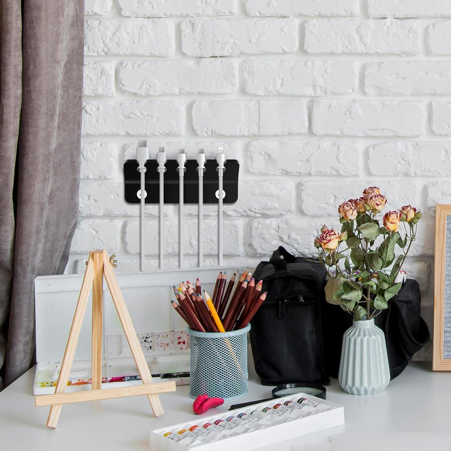 Cable Holder Clips, Acrylic Cable Management Cord Organizer with 5 Clips for USB