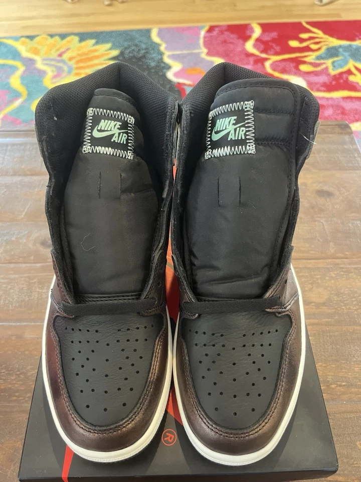 Talla 9.5 - Nike Air Jordan 1 Retro OG Pátina Alta Marrón Verde Gris Nuevo Ds Foto 3 de 4