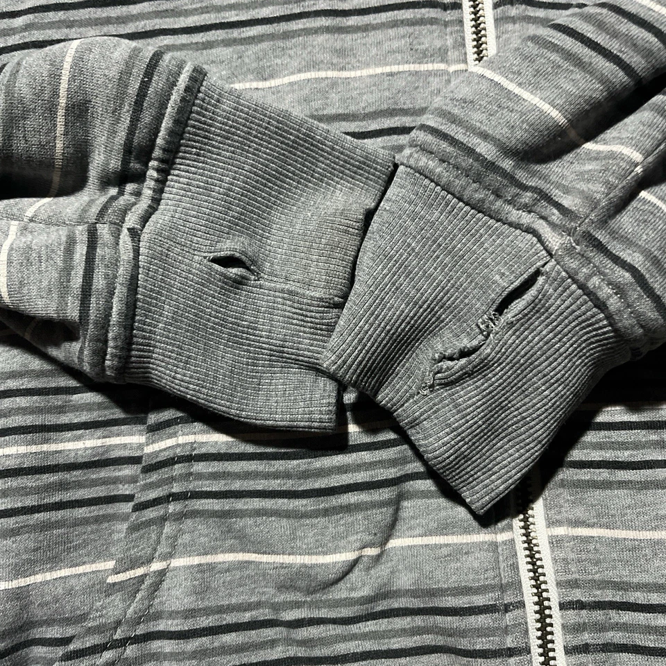 Y2K Oneil sudadera con capucha de piel a rayas gris y blanco talla grande para hombre Foto 3 de 4